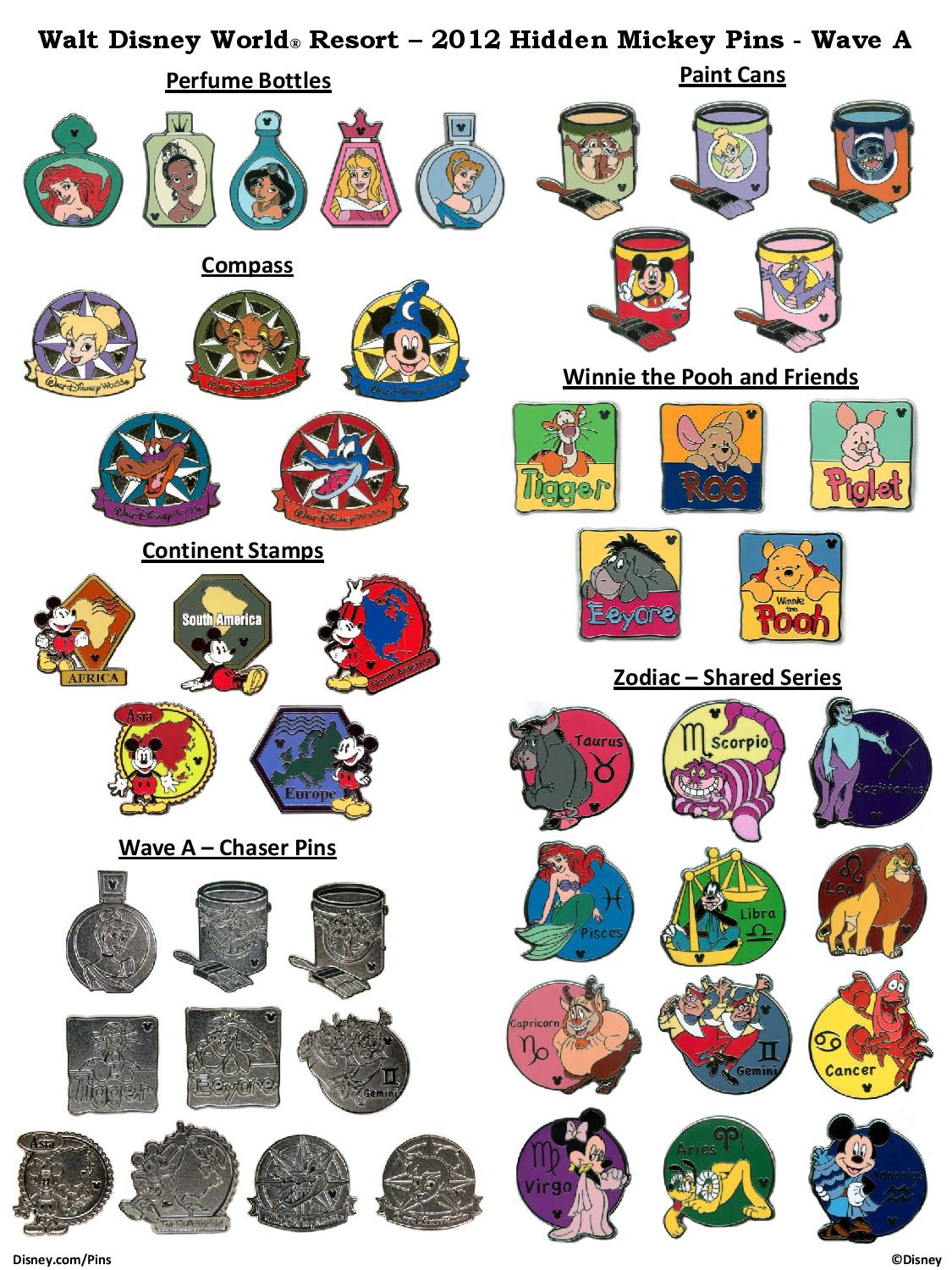 2012 WDW Hidden Mickey Pins Wave A