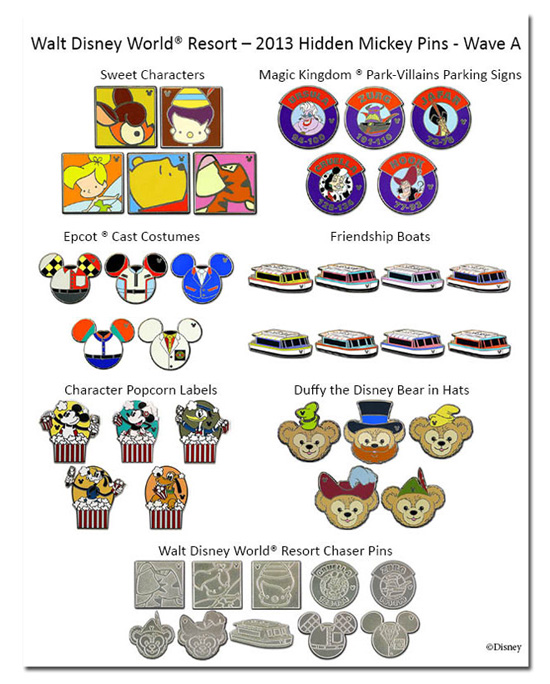 2013 WDW Hidden Mickey Pins Wave A